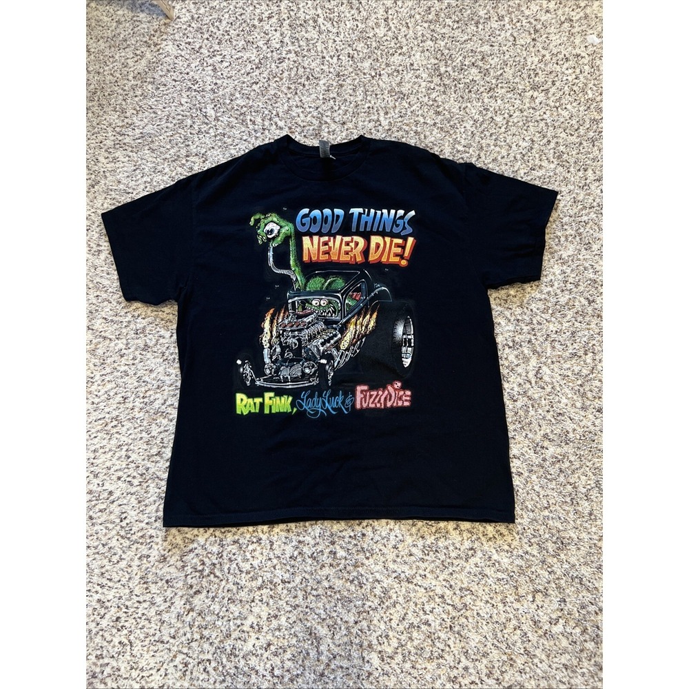 Rat Fink Men's Graphic T-Shirt Hot Rod 100% Cotton Sz XL Black Great Condition